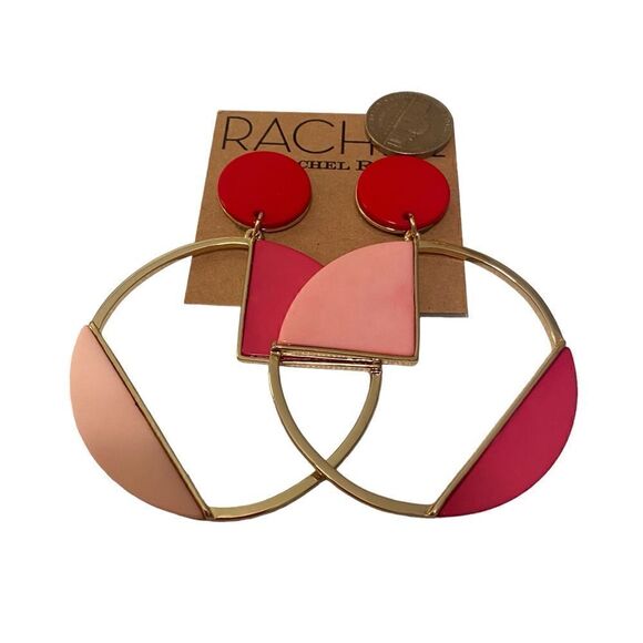 Rachel Roy Large Clip-On Gold Tone Hoops w/Red & Hot Pink Accents. - Picture 5 of 5
